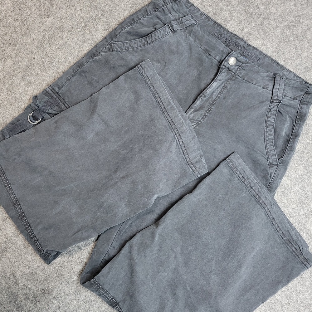 American Eagle Cargo Pants Womens 4S Black Super High Rise Baggy Wide Leg Y2K